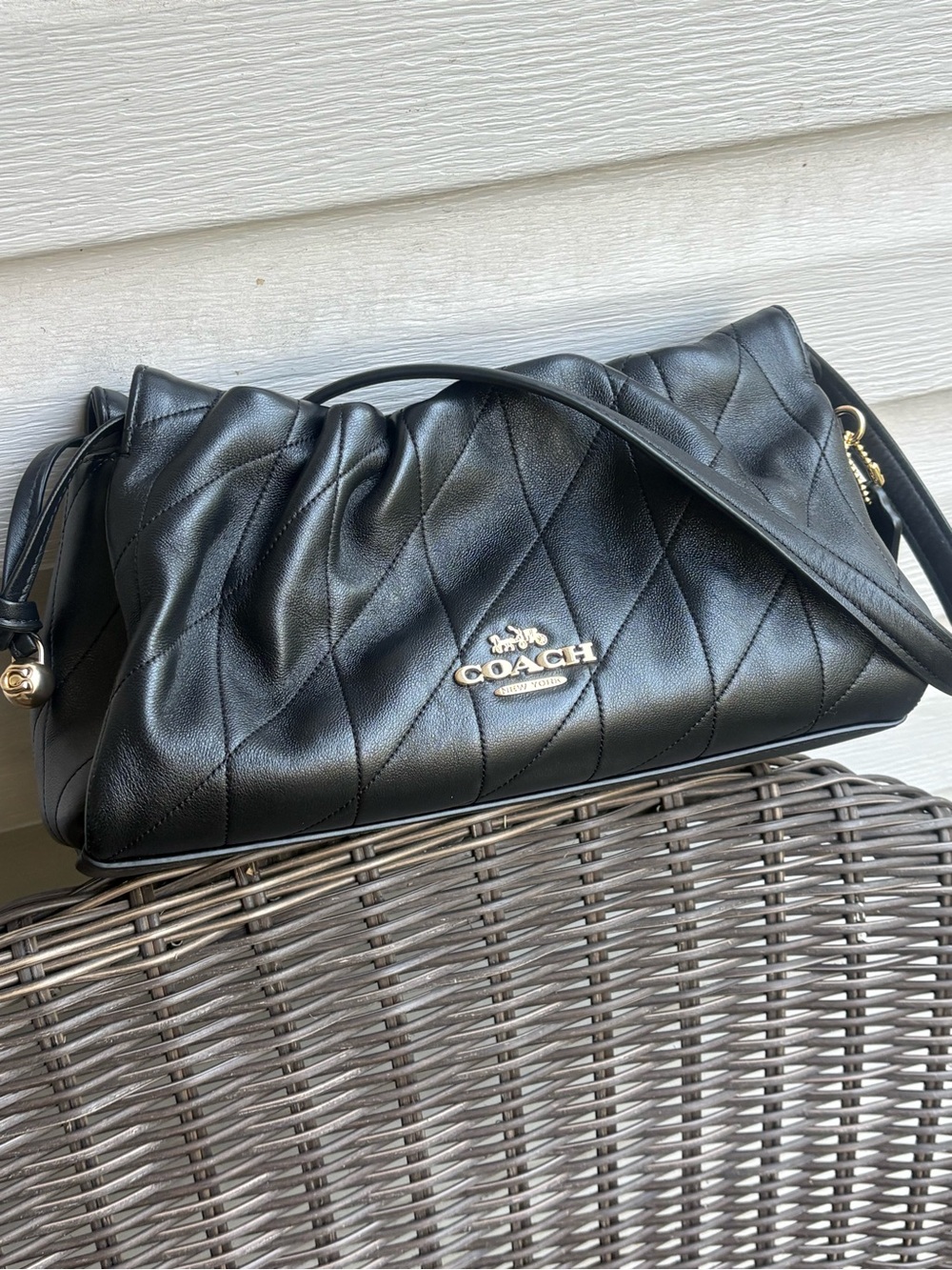 Coach Black Quilted Leather Shoulder Bag with Gold Logo